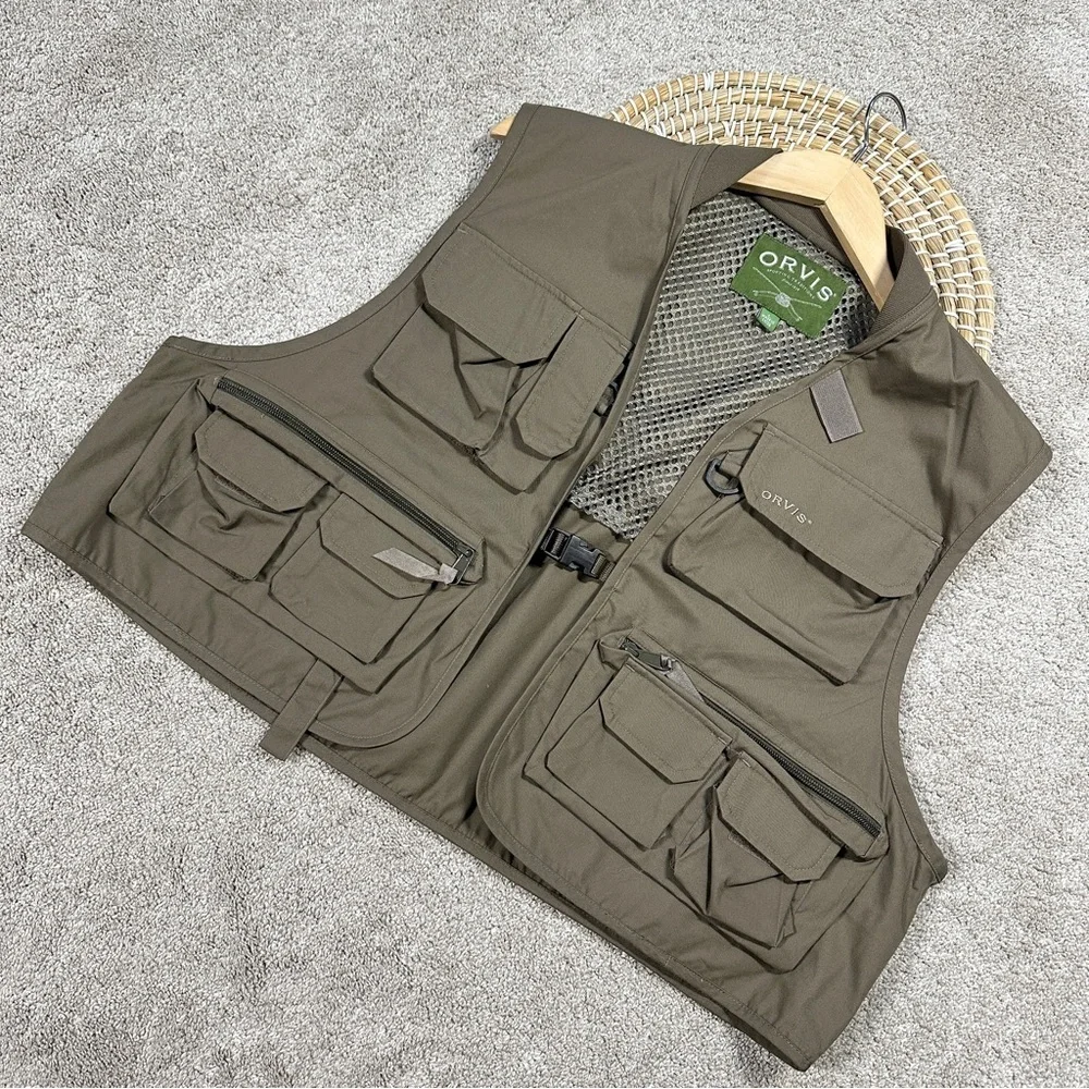 Orvis Men’s Vtg Multi Pockets Vest Outdoor Fishing Pack Tactical Cargo Green L